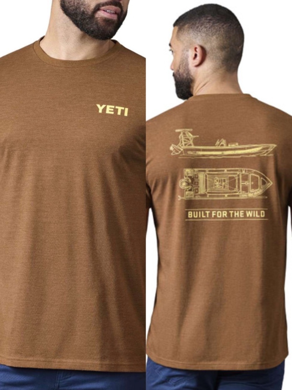 Yeti | Heather Tobacco Skiff Blueprint Short Sleeve T-Shirt | Size Extra Large